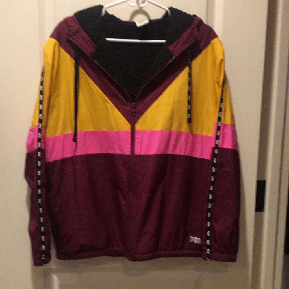 Victoria’s Secret Pink women ZipUp fleece lined windbreaker hood jacket XS/S